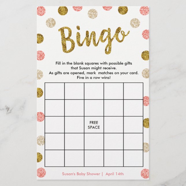 Bingo-Purse Game, Cartão Dourado e Rosa De Dois La (Frente)
