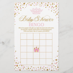 Bingo real da princesa chá de fraldas da tiara do