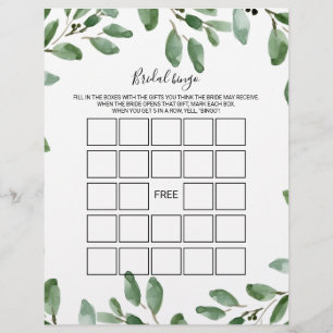 Bingo Verde Eucalyptus Bridal, Jogo do Chá de pane