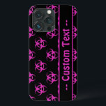Bioperigo Rosa com Texto Personalizado<br><div class="desc">Símbolo de risco biológico capa de telefone a rosa e preto com campo de texto editável.</div>