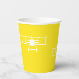 Biplano branco de vinheta em plano de fundo amarel