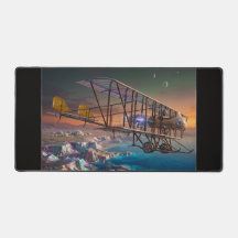 Biplano Futurista Steampunk Sobre Mundo Alien