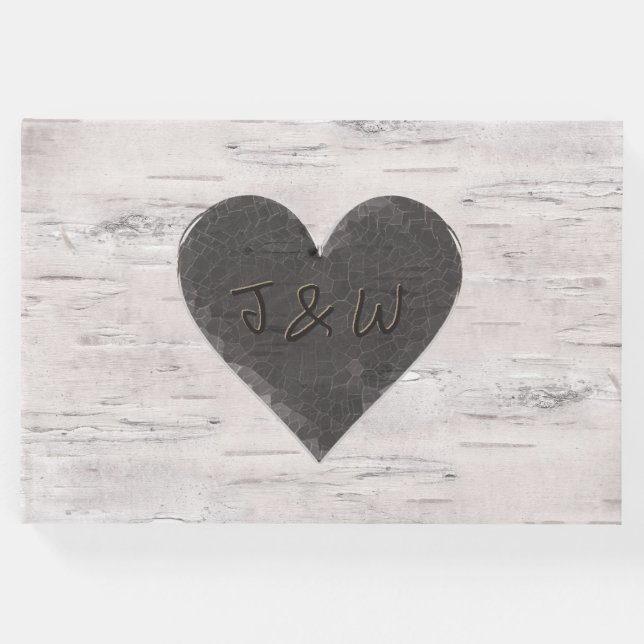 Birch Wood Olha O Livro De Convidados De Casamento (Frente)