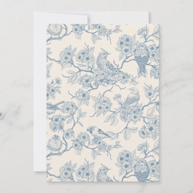 Birds and cherry blossom in blue and off white (Frente)