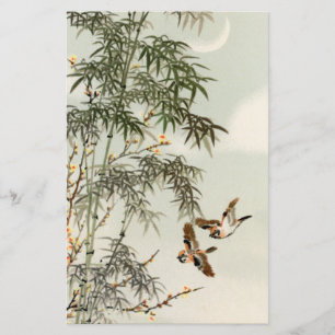 Birds Bamboo Asian Japonês Vintage