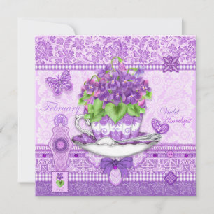 Birds Flower e Gem - Cartão Teacup Fevereiro