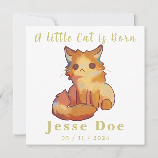 Birth Boy and Girl card, little cat (Frente)