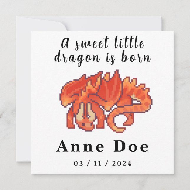 Birth card Girl Cute Dragon pixel art (Frente)