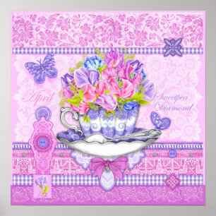 Birth Flower e Gem April Teacup Poster