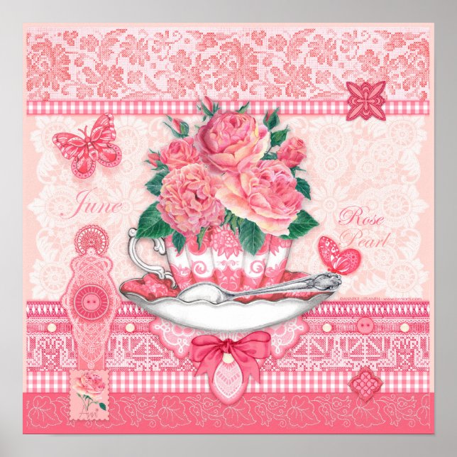 Birth Flower e Gem June Teacup Poster (Frente)