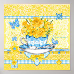Birth Flower e Gem March Teacup Poster