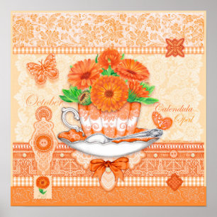 Birth Flower e Gem Outubro Teacup Poster