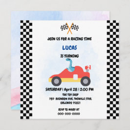 Birthday Dinosaur, corrida de carros, garotinho ve