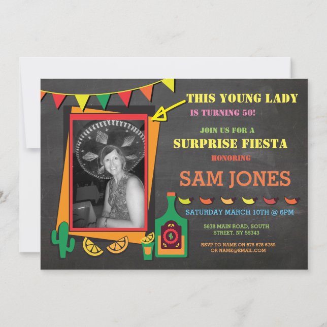 Birthday Fiesta México Fotografia Party Convite (Frente)