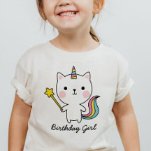 Birthday Girl Cat Unicorn com T-Shirt Wand