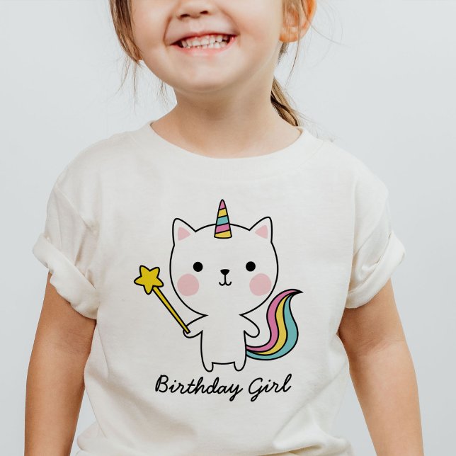 Birthday Girl Cat Unicorn com T-Shirt Wand (Criador carregado)
