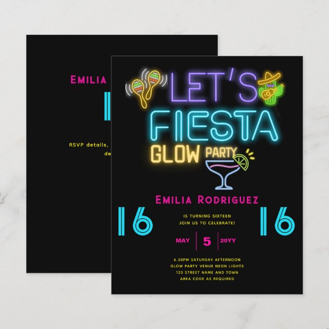 BIRTHDAY Glow Party Invitación Fiesta de Neón (Frente/Verso)
