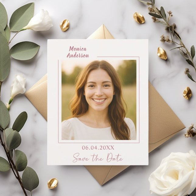 Birthday ivory rose gold photo Save the Date card (Criador carregado)