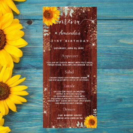 Birthday Menu girassóis madeiras rústicas