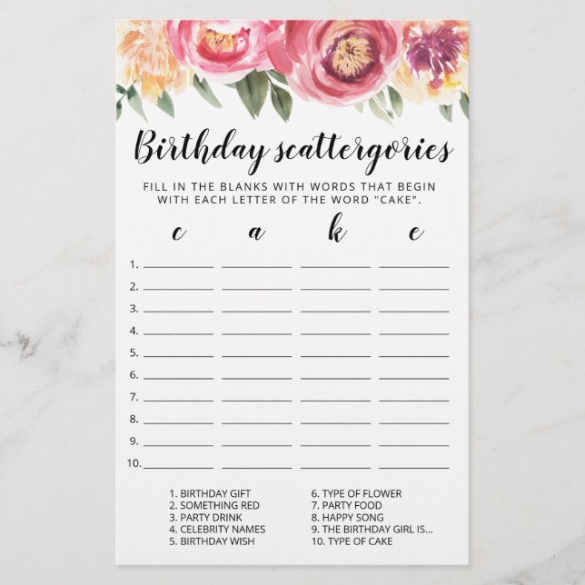 Birthday Scattergories editable (Frente)