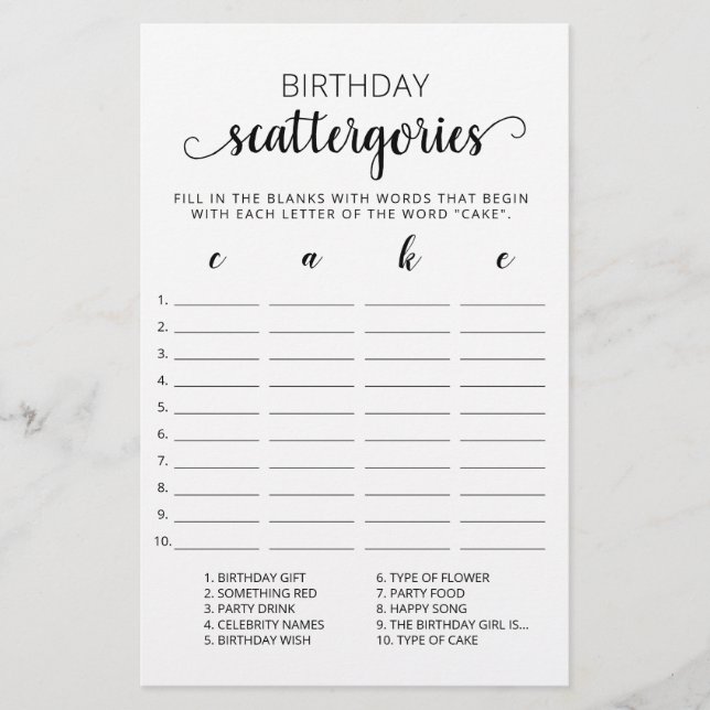 Birthday Scattergories editable (Frente)