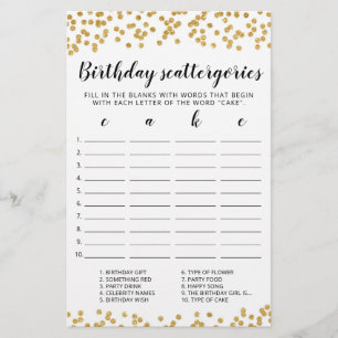 Birthday Scattergories editable