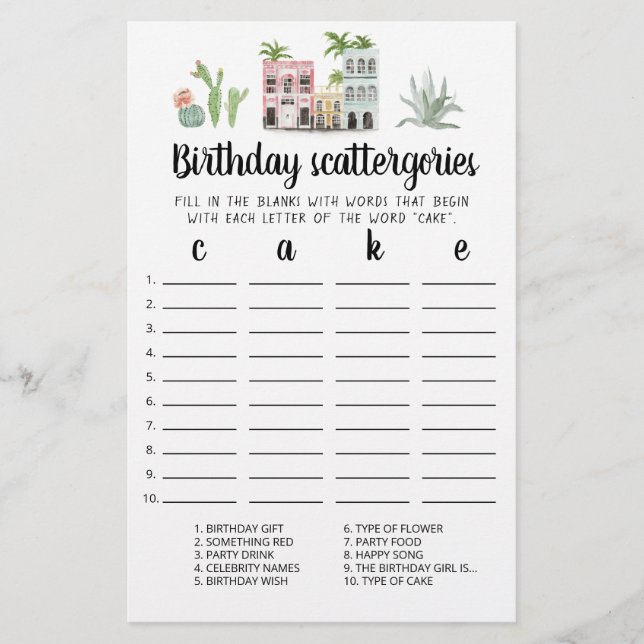 Birthday Scattergories editable (Frente)