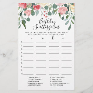 Birthday Scattergories editable