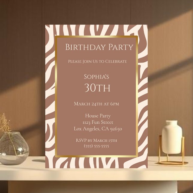 Birthday-Zebra Pattern-Mocha Mousse - Convite (Birthday-Zebra Pattern-Mocha Mousse- Invitation)