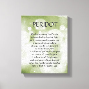 Birthstone do Peridot - canvas de arte do poema de
