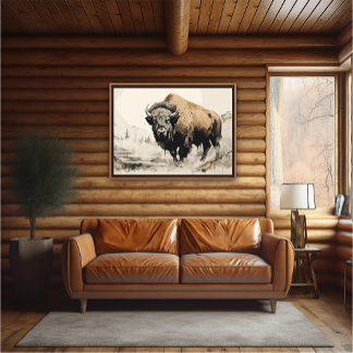 Bison in Woods Impressionist Painting - Poster AI