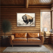 Bison in Woods Impressionist Painting - Poster AI