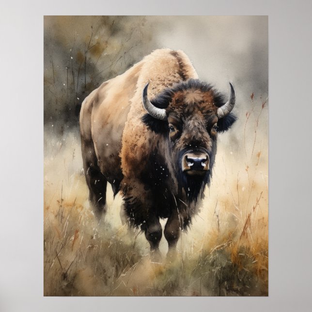 Bison Woodland Animal Art Impressão (Frente)