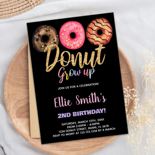 Black 3 Rosquinha - Convites de Aniversário (Black 3 Donut Birthday Invitations)