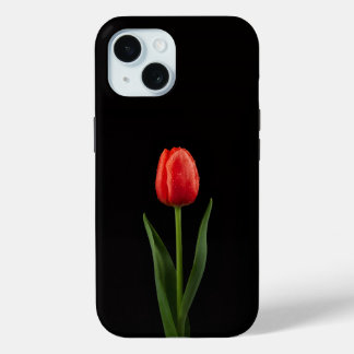 Black 4 Luxe iPhone 15 Case, Ruby Red Tulip