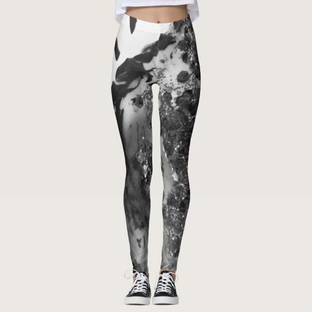 Black and art white texture painting legging pants (Frente)