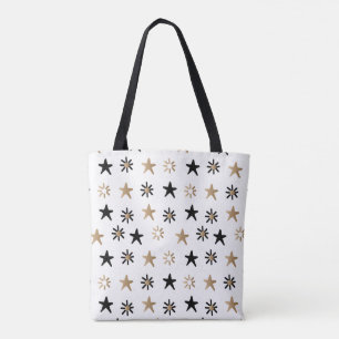 Black and Dourado Stars Modern Trendy Boho Tote Ba