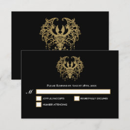 Black and gold Gothic Halloween Wedding RSVP Card