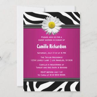 Black and Hot Pink, Zebra Sweet 16 Convite