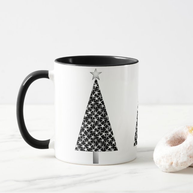 Black and Silver Stars Moderna Caneca de Natal (Com Donut)