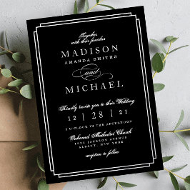 Black and White and Silver Foil Wedding Invitation