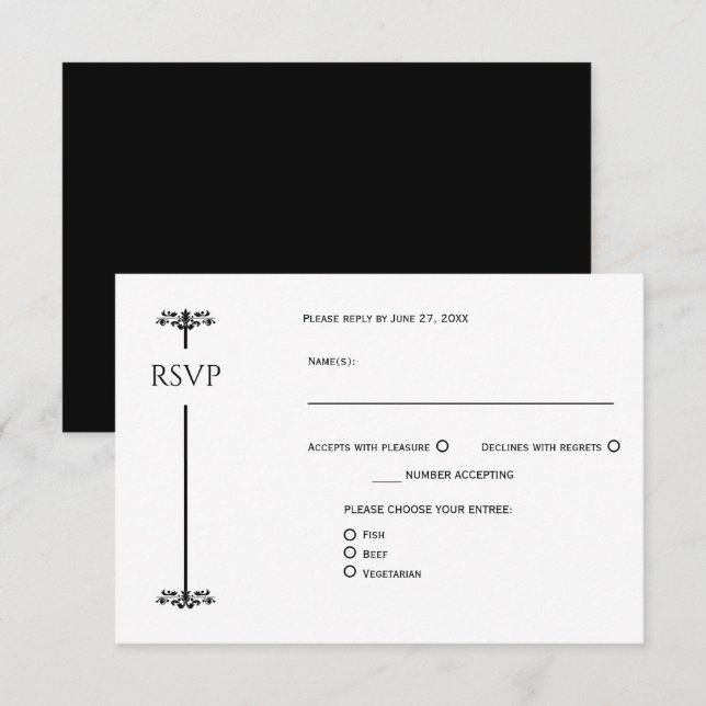 Black and White Elegant Minimalist RSVP | (Frente/Verso)