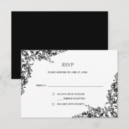 Black and White Floral Minimalist RSVP |
