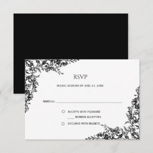 Black and White Floral Minimalist RSVP