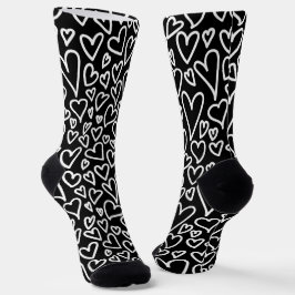 Black and White Hearts Love Pattern Socks