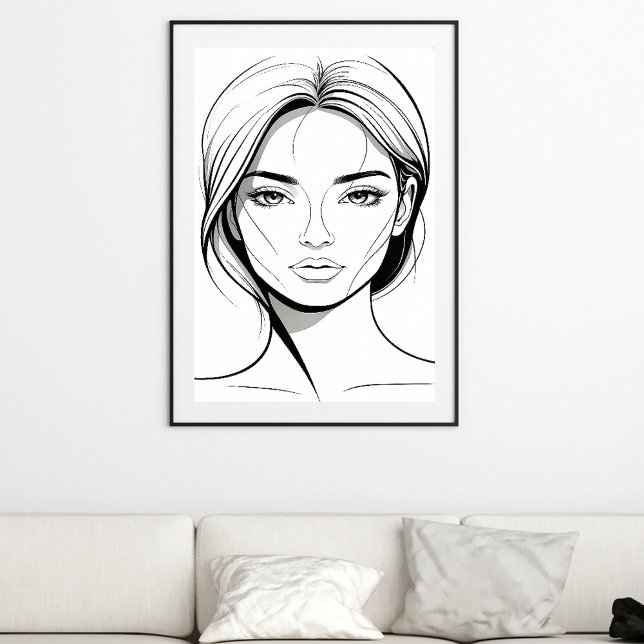 Black and White Minimal Woman Line Art Poster (Criador carregado)