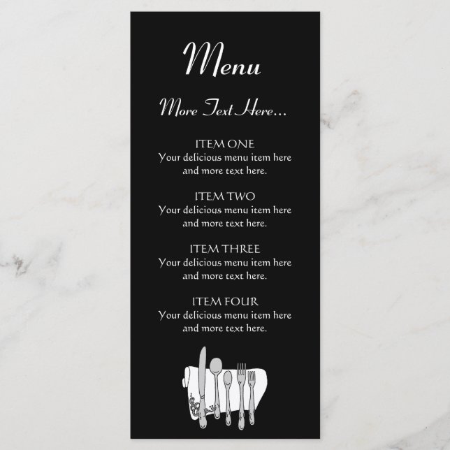 Black and White Siverware Design Menu 4x9 inch (Frente)