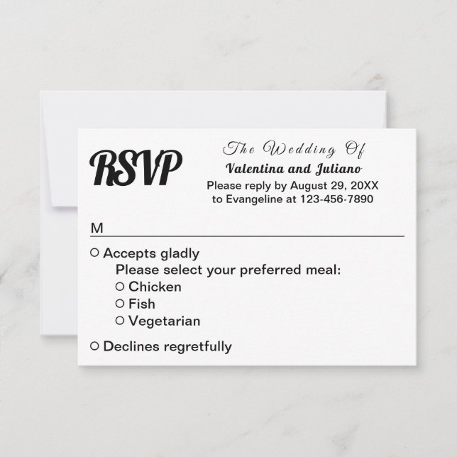 Black and White Typography Wedding RSVP (Frente)
