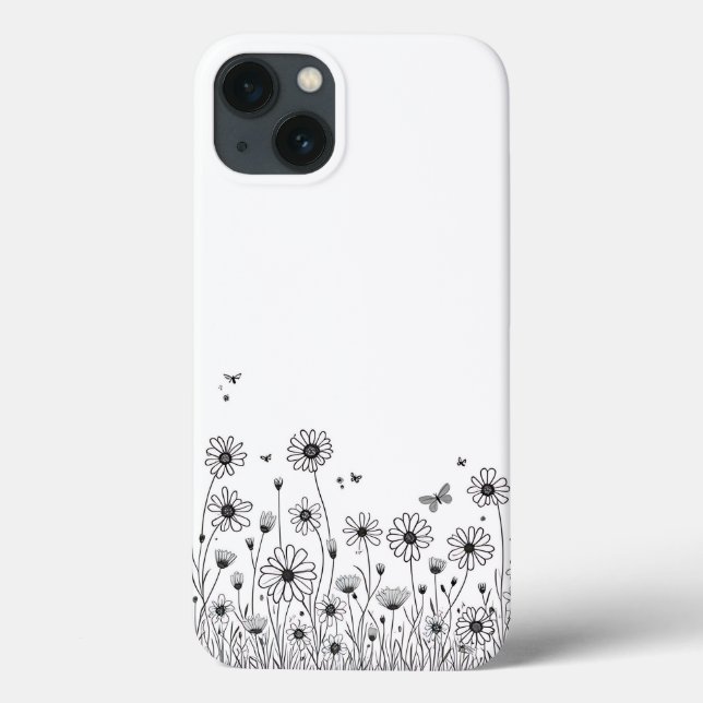 Black and White Wildflower iPhone 13 Case (Verso)