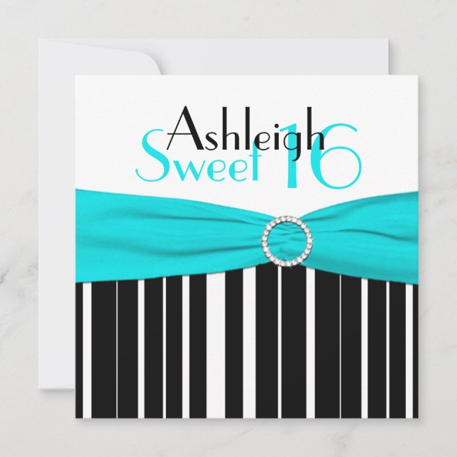 Black, Aqua, White Sweet, 16 convites (Frente)